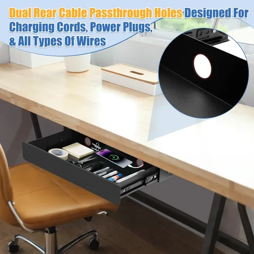 Vista 3 de KHAMAL Cajón Deslizante para Debajo del Escritorio Grande - Cajón para Debajo de la Mesa 17.32" x 9.25", Organizador de Almacenamiento Extraíble