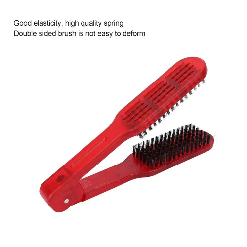 Vista 5 de Pinza para alisar el cabello, peine de doble cara para peinar el cabello rizado y ondulado, herramienta alisadora con cepillos dobles