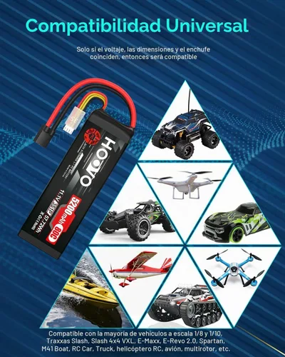 Vista 7 de HOOVO Batería LiPo de 11.1V 80C 5200mAh 3S con enchufe Tracxas (2 paquetes)