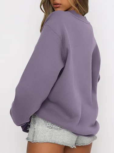 Vista 2 de ANRABESS - Sudaderas de vellón de mujer, cuello redondo, de gran tamaño, bonitas, para otoño e invierno, para estudiantes de preparatoria, jóvenes