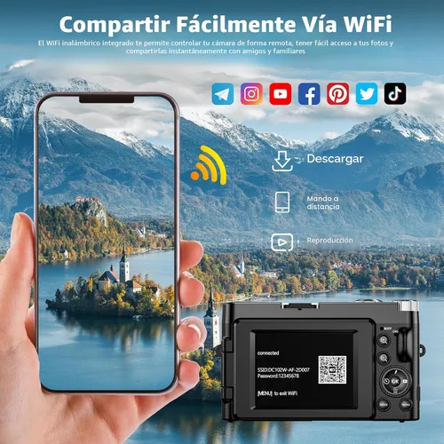 Vista 4 de Cámara digital 4K para enfoque automático de fotografía, cámara de vlogging WiFi mejorada de 64 MP para YouTube con pantalla abatible de 180° de 3