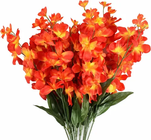 Vista 8 de Tallos de orquídeas artificiales de 26.7 pulgadas, 12 piezas de orquídeas de seda azul turquesa para boda, ramo de novia, corona, centro de mesa