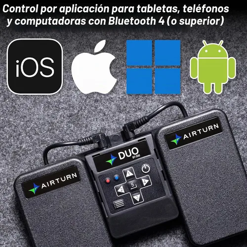 Vista 2 de AirTurn DUO500 - Pedal silencioso Bluetooth para voltear páginas, teleprompter, transmisión en vivo y control de aplicaciones