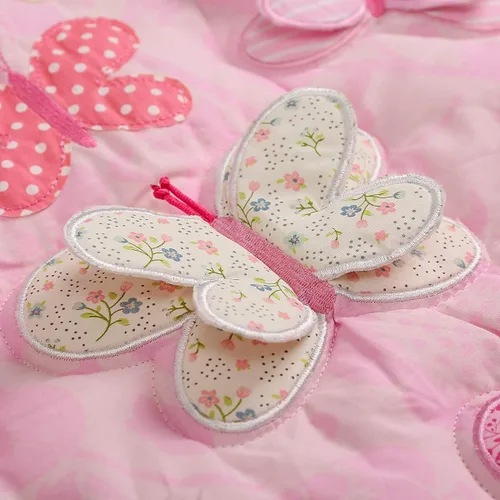 Vista 7 de Juego de ropa de cama de 2 piezas con bordado rosa con mariposas y sábana bajera para cuna de bebé niña