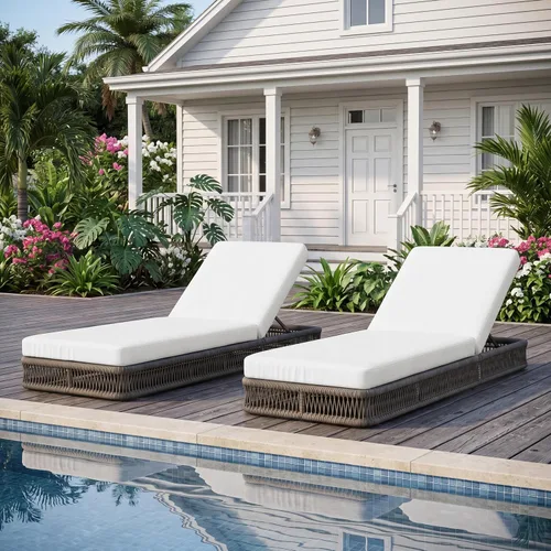 Vista 25 de Outdoor Chaise Lounge Chairs Set of 2, Brown Woven Rope Pool Lounge Chairs marrón/beige