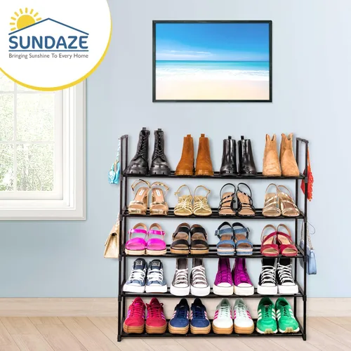 Vista 6 de Sundaze Zapatero de metal de 5 niveles para entrada de puerta delantera, organizador de zapatos largo resistente para armario, dormitorio, entrada