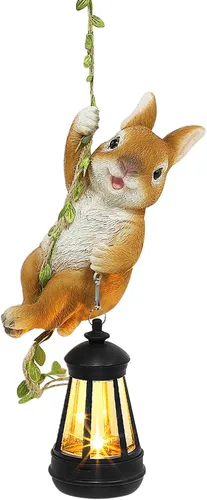 Vista 12 de Estatua de gato colgante solar, figura de gato negro de resina para exteriores con luces LED, adorno de gatito para jardín, valla, porche, patio