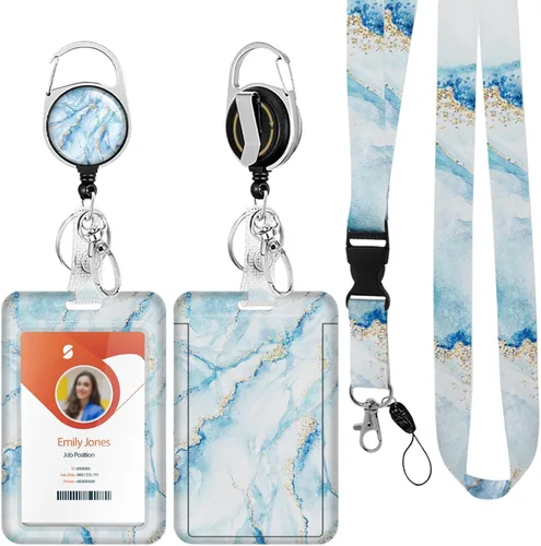 Vista 13 de Soporte para tarjetas de identificación con cordón, soporte retráctil para tarjetas de identificación, correa desmontable para el cuello con carrete