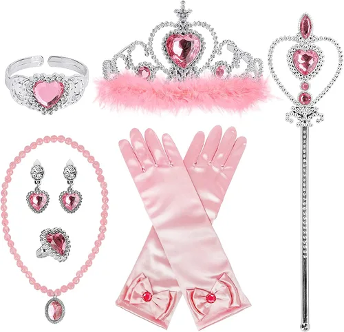 Vista 11 de Accesorios de Vestido de Princesa Guantes de Princesa, Conjunto de Vestir de 7 Piezas BIBUTY para Niñas Pequeñas Azul