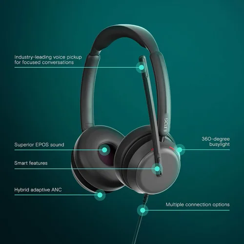 Vista 2 de EPOS Impact 860T ANC - Auriculares con cable de doble cara con cancelación activa de ruido, certificado por Microsoft Teams, USB C y USB A, audio