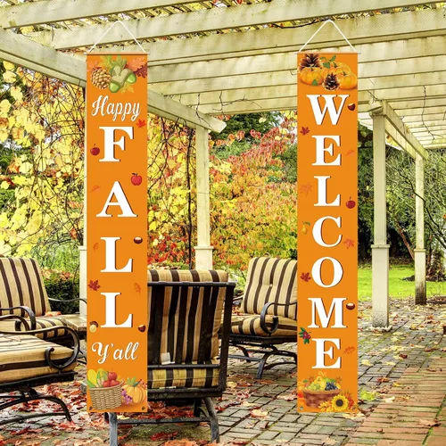Vista 5 de Decoración de otoño para el hogar, feliz otoño, cartel colgante de bienvenida para porche, cosecha de otoño, decoraciones de Acción de Gracias