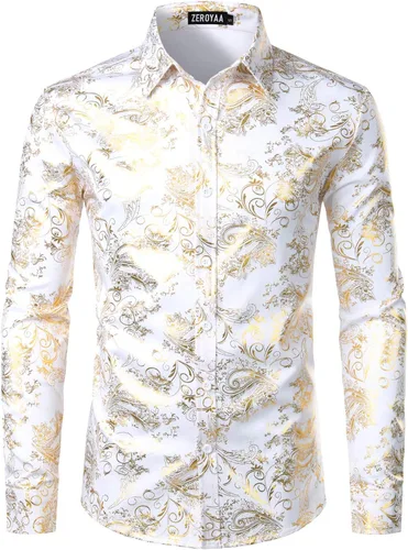 Vista 10 de ZEROYAA Men's Luxury Paisley Floral Printed Button Down Shirt Zhcl36-negro oro