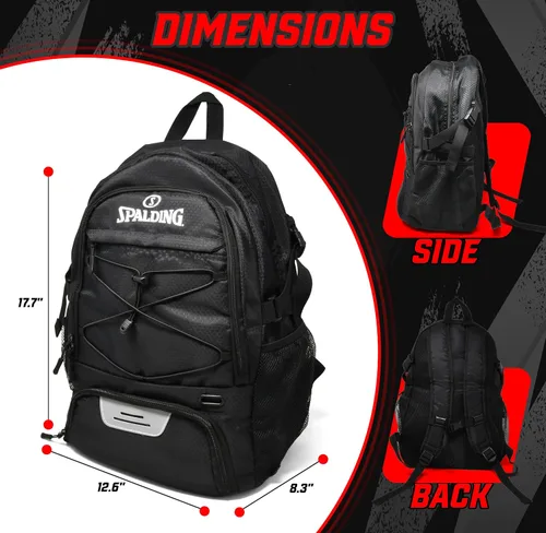Vista 4 de Mochila de Fútbol Spalding, Bolsa Deportiva con Compartimento para Balones y Zapatos, Uso para Bolsas de Atletismo, Balón Deportivo de Baloncesto