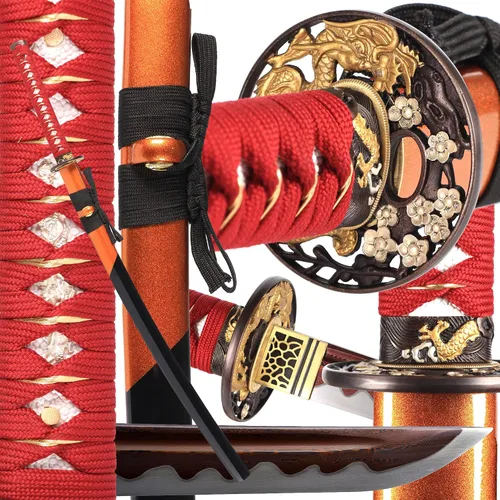 Vista 12 de entez Handcrafted Samurai Katana - Premium Damascus/T10 Clay Tempered Blades - Sharp Functional Japanese Swords, Full Tang