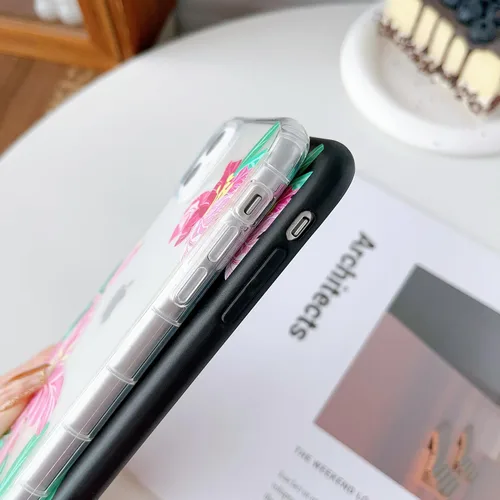 Vista 3 de DEFBSC Compatible con iPhone 11, diseño de estampado de flores, funda de TPU suave para teléfono, delgada, elegante, a prueba de golpes, para Negro