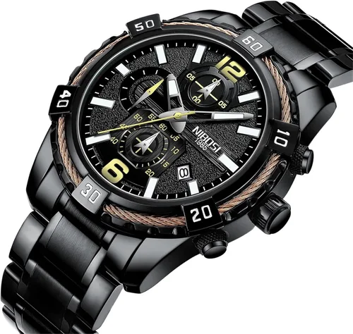 Vista 2 de NIBOSI Men's Watch Analog Quartz Military Watch for Men Business Chronograph Sport Waterproof Stainless Steel Wrist Watch Calendar