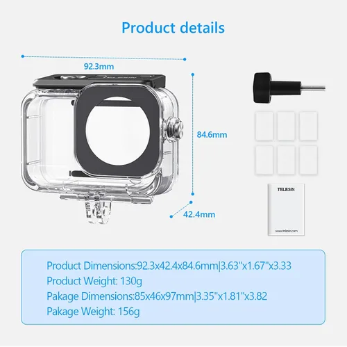 Vista 5 de Funda impermeable para DJI Aciton 6, carcasa de buceo subacuático, compatible con 147.6 ft/148 pies de profundidad buceo buceo, cubierta protectora