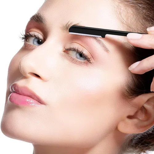 Vista 7 de 10 piezas de maquinilla de afeitar de cejas para mujer, afeitadora facial, moldeador de cejas, herramienta de modelado con cubierta (negro)