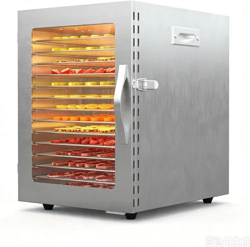 Vista 9 de Deshidratador de alimentos, 12 bandejas de acero inoxidable, control de Espacio de secado de 13.2 pies cuadrados, temporizador de 24 horas, panel