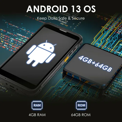 Vista 2 de Android 13 escáner de código de barras portátil computadora móvil 4 GB+64 GB terminal de datos resistente PDA con 1D/2D Zebra-SE4710 lector