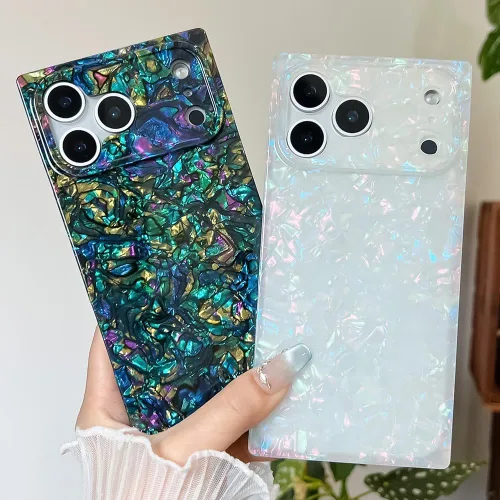 Vista 2 de Elegante funda con patrón de perlas compatible con iPhone, de borde rectangular, delgada, suave, de silicona de poliuretano termoplástico (TPU)