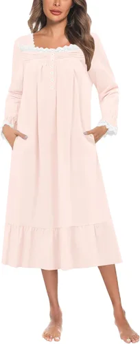 Vista 46 de YOZLY Camisones de algodón para mujer con bordado, sin mangas, con bolsillos S-XXXL