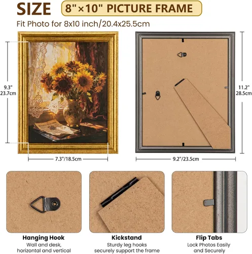 Vista 3 de 8x10 Picture Frame Set Vintage Gold Retro Plastic Farmhouse Style 2 Pack