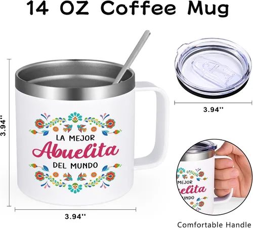 Vista 6 de Qtencas Regalos de Abuela, regalos para abuela, La Mejor Abuelita Del Mundo Taza de café aislada de 14 onzas, regalo de Abuelita en español