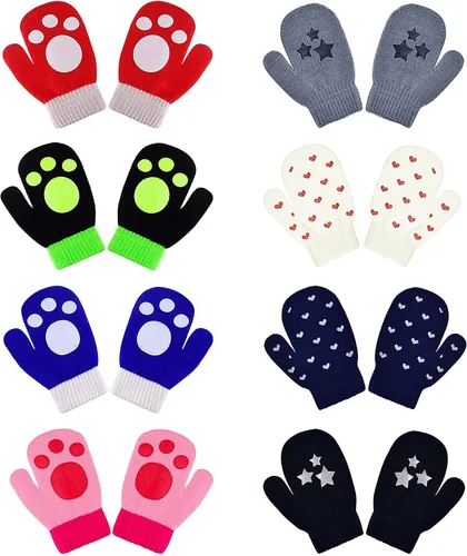 Vista 7 de Guantes para niños, guantes elásticos mágicos, 8 pares, antideslizantes para niños, guantes de invierno de punto para niños y niñas