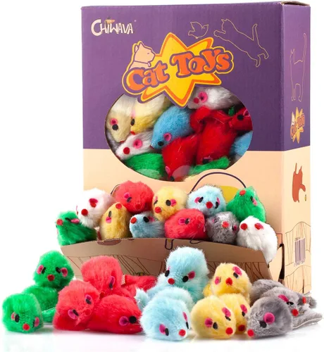 Vista 10 de CHIWAVA 36PCS 4.1 '' Peludo Gato Juguete Ratones Sonajero Pequeño Ratón Gatito Juego Interactivo Colores Surtidos