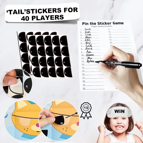 Vista 4 de Pin The Tail Games Suministros para fiestas de cumpleaños para niños, pin the patch en juegos de gatos, juegos de fiesta para niños y niñas