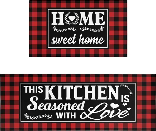 Vista 18 de Juego de 2 tapetes de cocina estilo bohemio para cocina, diseño azteca occidental, color negro, antideslizantes, lavables, para el suelo, 2 piezas