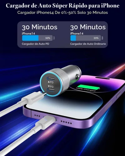 Vista 2 de Cargador rápido para iPhone, 2 unidades de adaptador USB C de doble puerto [certificado Apple MFi] carga súper rápida con 2 cables Lightning rápidos