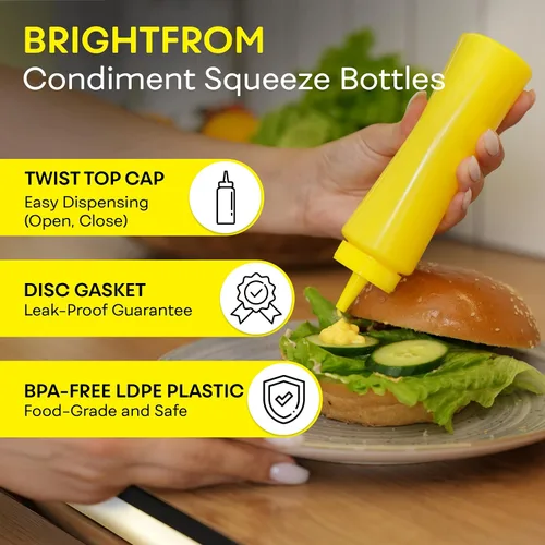 Vista 2 de BRIGHTFROM Botellas exprimibles para condimentos, color amarillo, botella vacía de 8 onzas con cuello ancho, ideal para salsa de tomate, mostaza