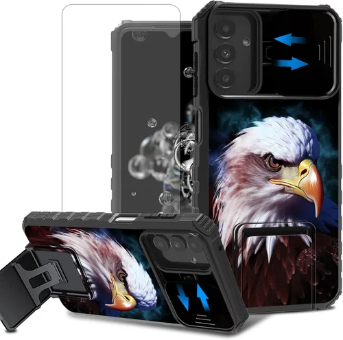 Vista 73 de Funda para teléfono Samsung Galaxy A15 5G con protector de pantalla con cubierta deslizante para cámara y soporte de doble capa híbrida resistente a