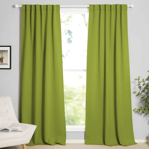 Vista 22 de KEMCO Cortinas opacas con pestaña trasera y bolsillo para barra, cortinas opacas con aislamiento térmico sólido para sala de estar, dormitorio
