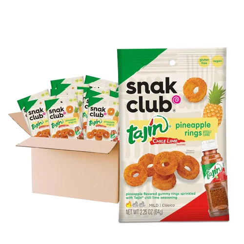 Vista 9 de Snak Club Tajin Anillos de Manzana, Bocadillos Gomosos Dulces y Sabrosos, Tamaño de Aperitivo de 2.5oz, 12
