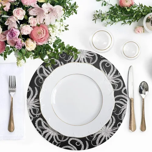 Vista 5 de White Gray Octopus Black Round Placemat, Non Slip Dinner Placemats Washable for Kitchen Table (one Sizex1)