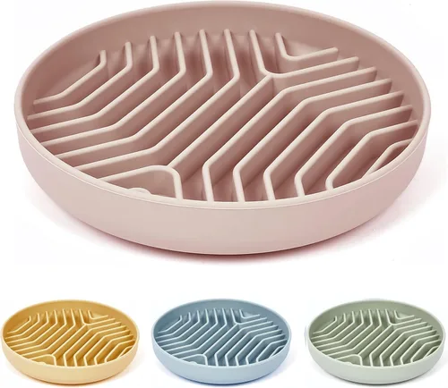 Vista 8 de Comederos de alimentación lenta para perros 2 piezas, cuencos de alimentación para perros de rompecabezas de silicona con ventosas, antiahogo Azul