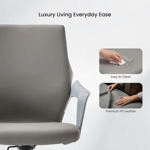 Vista 5 de EUREKA ERGONOMIC Dorian - Silla de oficina ejecutiva con soporte lumbar curvado, silla de escritorio de cuero regenerado con respaldo medio
