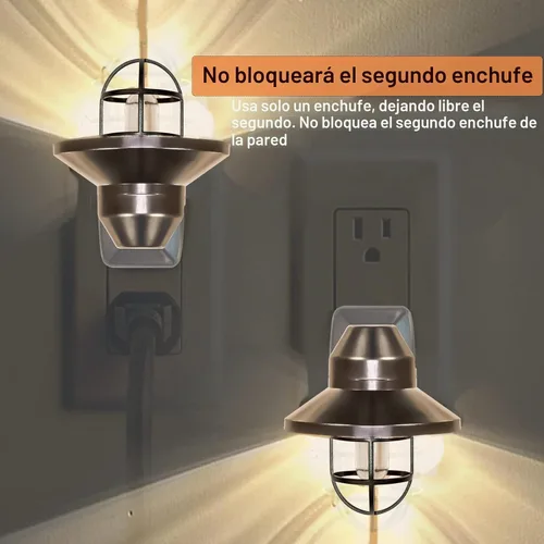 Vista 4 de Luz nocturna LED vintage enchufable a la pared con sensor de atardecer a amanecer, 2700 K, paquete de 2