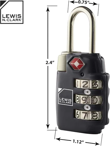 Vista 6 de Lewis N. Clark Cerradura de grillete de equipaje de combinación de 3 esferas aprobada por la TSA, Negro