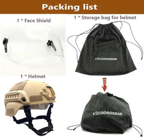 Vista 3 de Casco táctico ACH Airsoft con visera transparente de cara completa, protector protector MICH 2000 modo para paintball al aire libre CS Wargame
