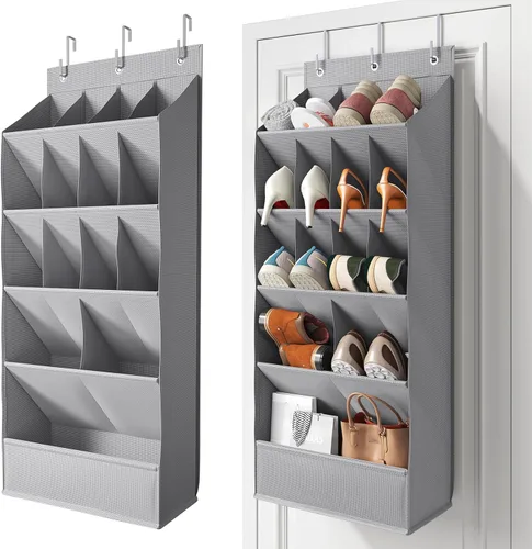 Vista 12 de Organizador de Zapatos Transparente de 10 Niveles Sobre la Puerta con Bolsillos Profundos, Estante de Zapatos de Puerta con Tubo Duro para Mantener