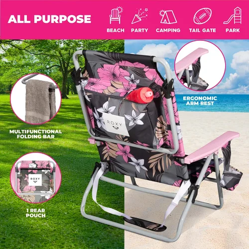 Vista 7 de Roxy Paquete de 2 sillas de playa – Sillas plegables ligeras con reclinación ajustable, portavasos y bolsas de transporte – Sillas portátiles