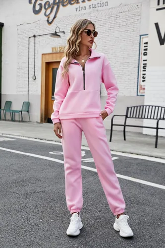 Vista 3 de Conjunto deportivo de 2 piezas con media cremallera para mujer, conjunto de sudadera para viajar