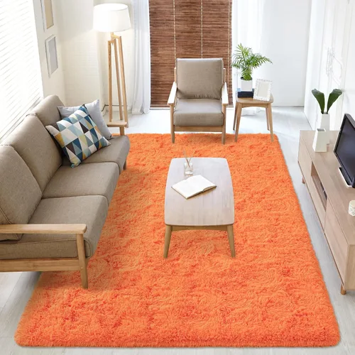 Vista 84 de Softlife Alfombra naranja para dormitorio, alfombra de felpa esponjosa para sala de estar para niñas, alfombra lanuda para niños, alfombra suave