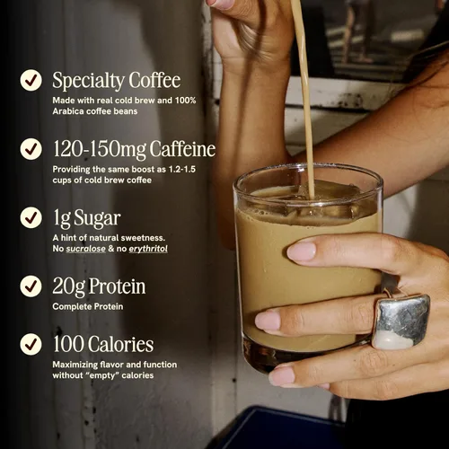 Vista 3 de PRES - Café proteico, variedad, alto en proteínas, cerveza fría real, 0.71 onzas de proteína, 0.4 oz de azúcar, 100 calorías, aperitivos