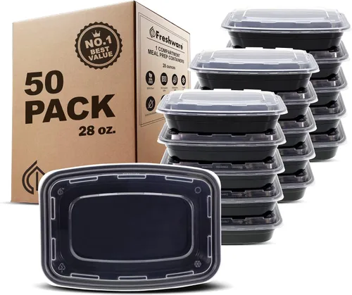 Vista 9 de Freshware Recipientes de preparación de comidas [paquete de 50] recipientes de almacenamiento de alimentos con tapas, caja Bento, sin BPA