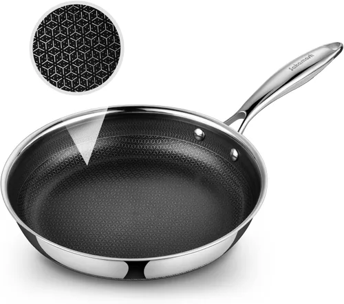Vista 12 de SAKAMOSH Sartén antiadherente de 20,32 cm, sartén híbrida de cerámica y acero inoxidable, sartén con mango resistente al calor, no tóxica, libre
